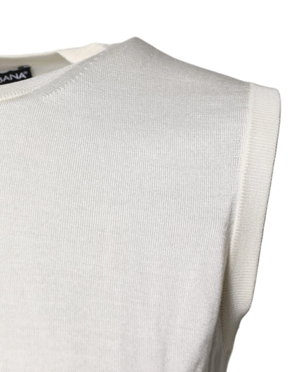 Camiseta sin mangas de seda con cuello redondo color crema de Dolce & Gabbana