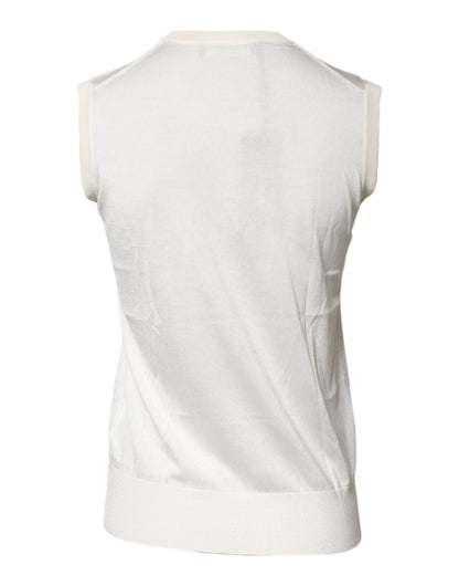 Camiseta sin mangas de seda con cuello redondo color crema de Dolce & Gabbana