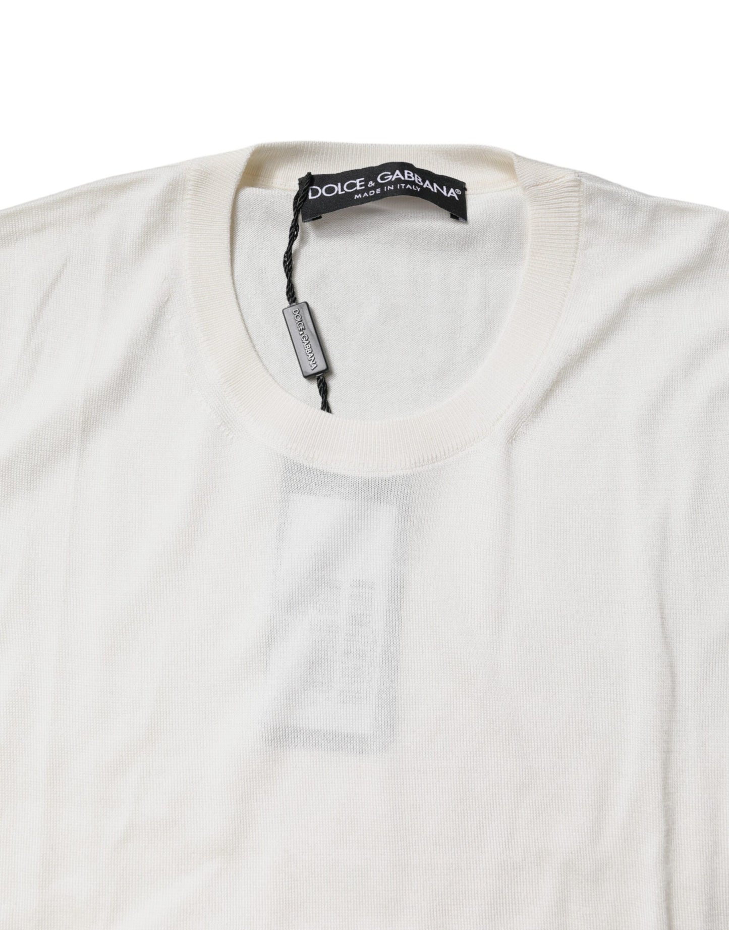 Camiseta sin mangas de seda con cuello redondo color crema de Dolce & Gabbana