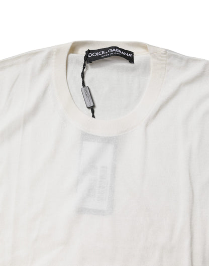 Camiseta sin mangas de seda con cuello redondo color crema de Dolce & Gabbana