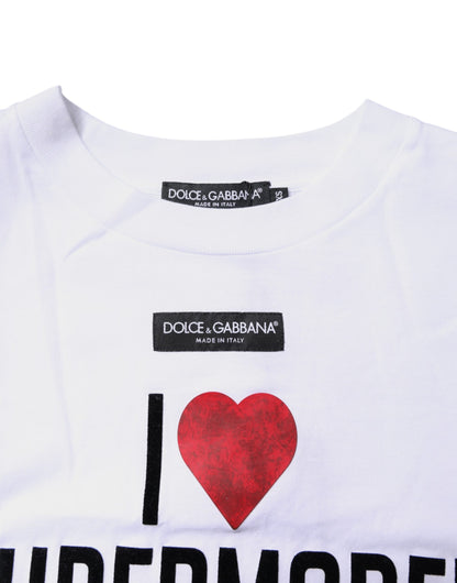 T-shirt en coton à col rond imprimé blanc Dolce & Gabbana