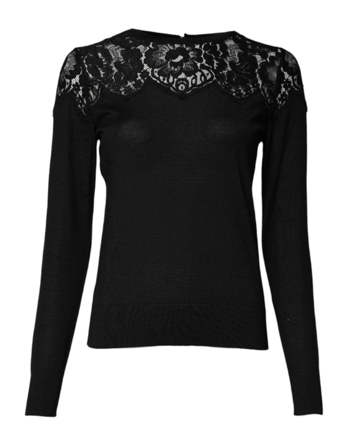 Dolce & Gabbana Blusa de encaje floral negro de manga larga