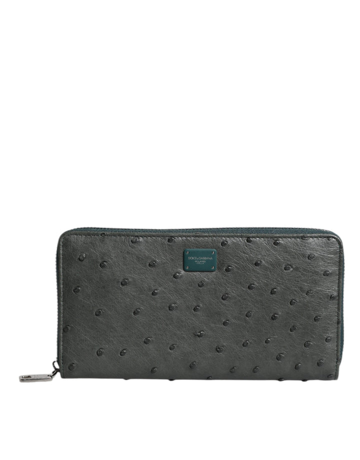 Billetera continental con cremallera y placa con logo de avestruz verde Dolce & Gabbana