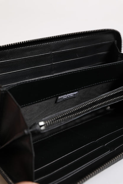 Portefeuille Continental Dolce & Gabbana en Cuir Exotique Gaufré Noir et Bleu