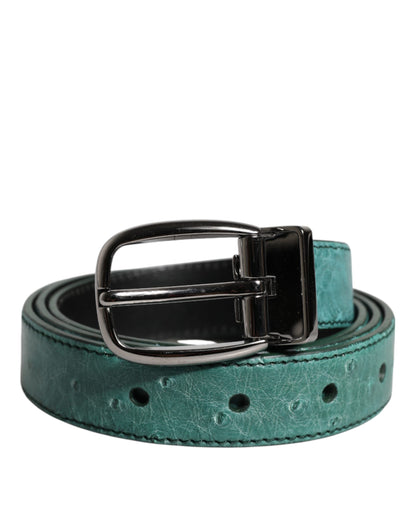 Ceinture Dolce & Gabbana en cuir d'autruche vert et boucle en métal argenté