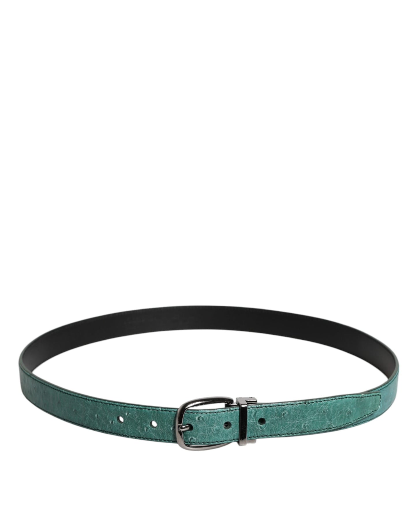 Ceinture Dolce & Gabbana en cuir d'autruche vert et boucle en métal argenté