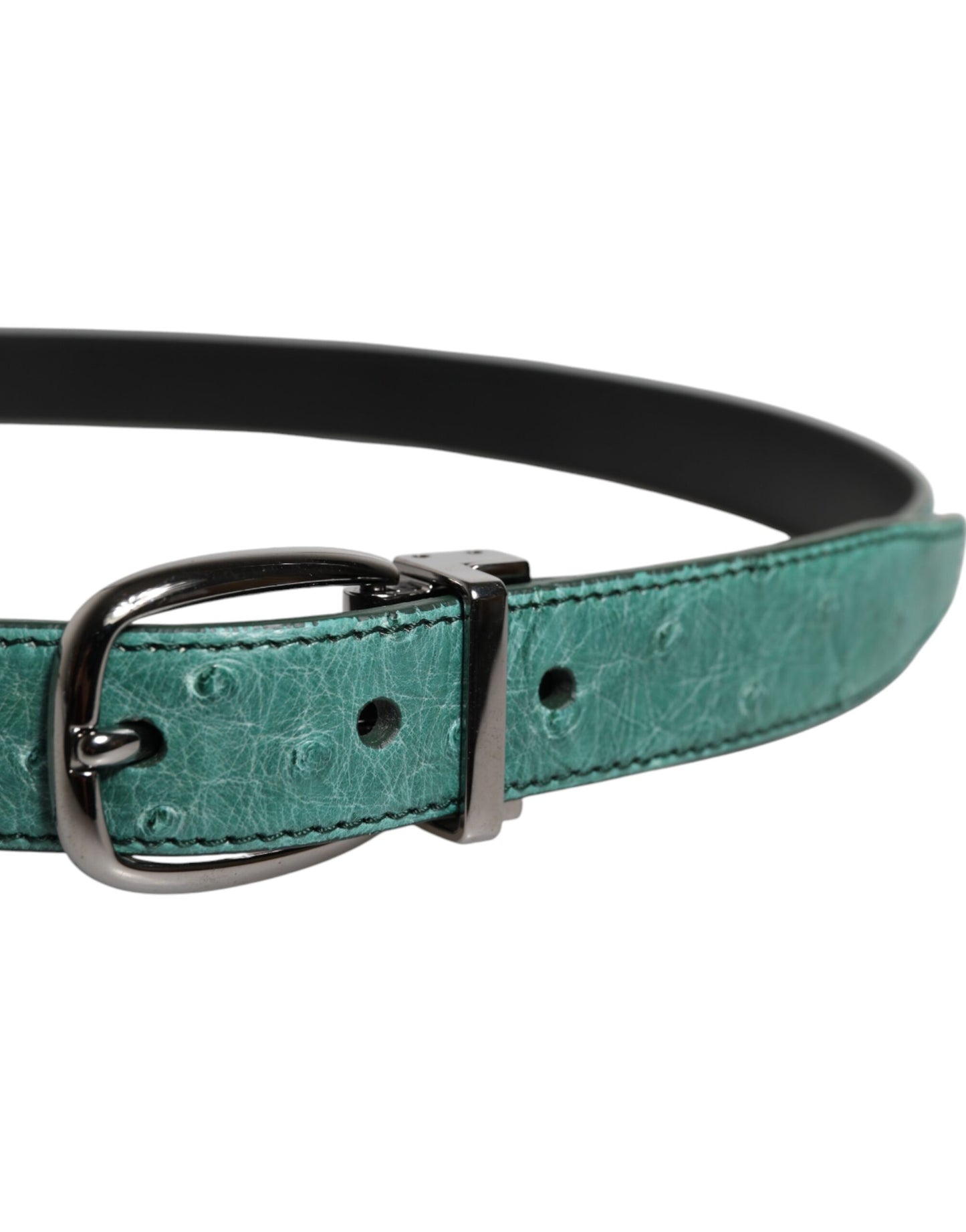 Ceinture Dolce & Gabbana en cuir d'autruche vert et boucle en métal argenté