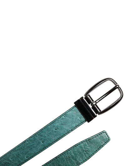 Ceinture Dolce & Gabbana en cuir d'autruche vert et boucle en métal argenté