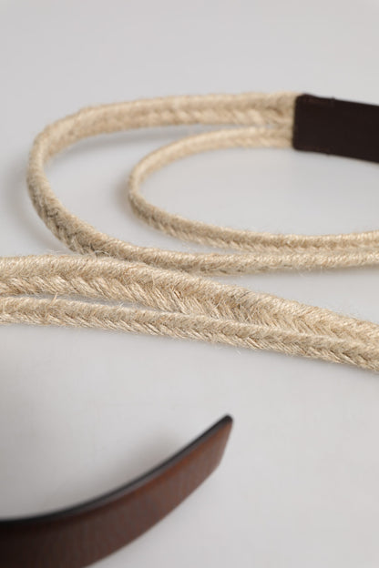 Dolce & Gabbana Brown Jute Leather Woven Metal Buckle Belt