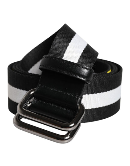 Cinturón Dolce & Gabbana negro y amarillo con logo a rayas y hebilla metálica