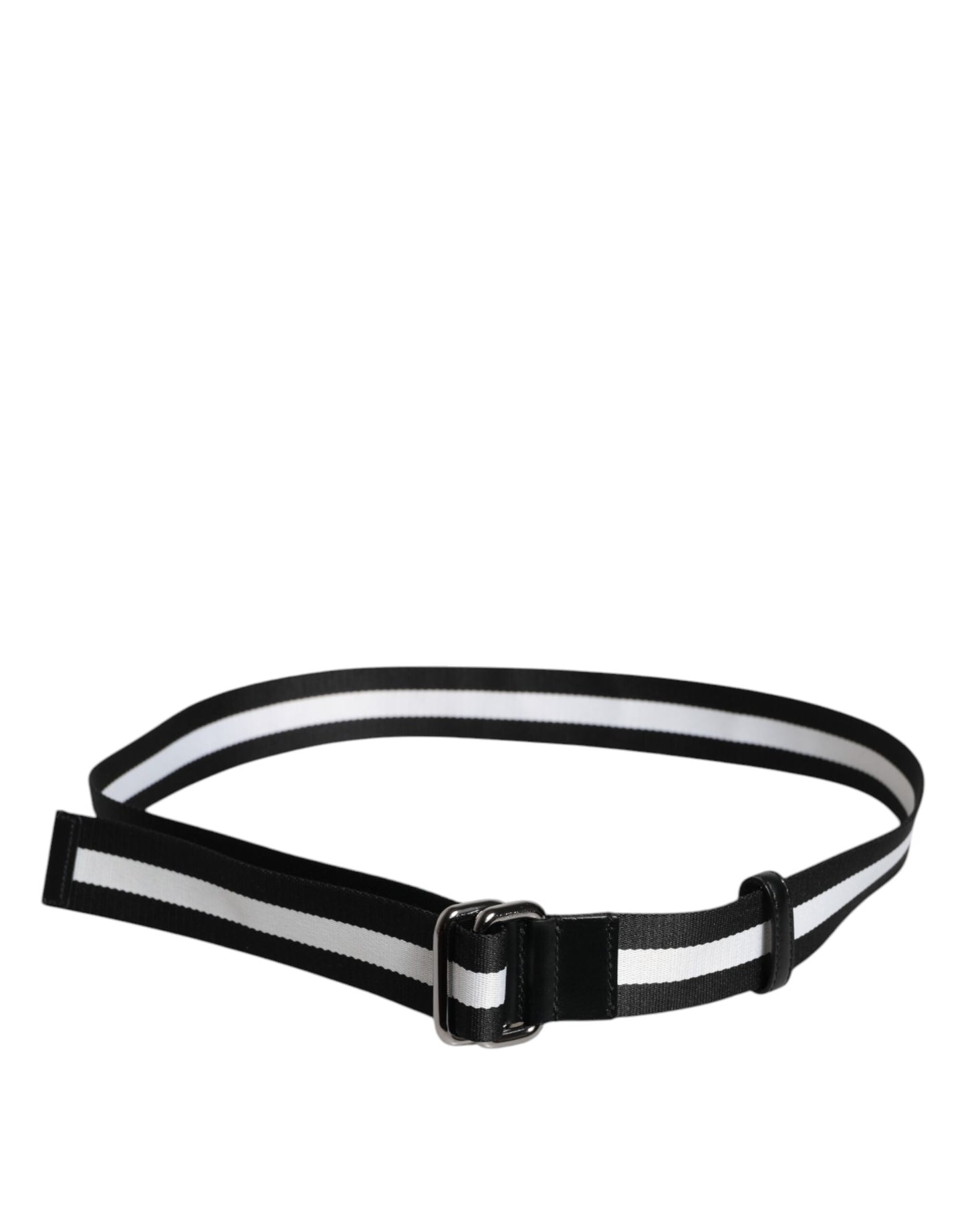 Cinturón Dolce & Gabbana negro y amarillo con logo a rayas y hebilla metálica
