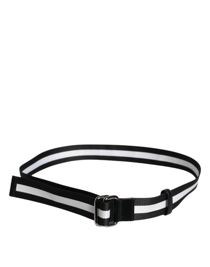 Cinturón Dolce & Gabbana negro y amarillo con logo a rayas y hebilla metálica