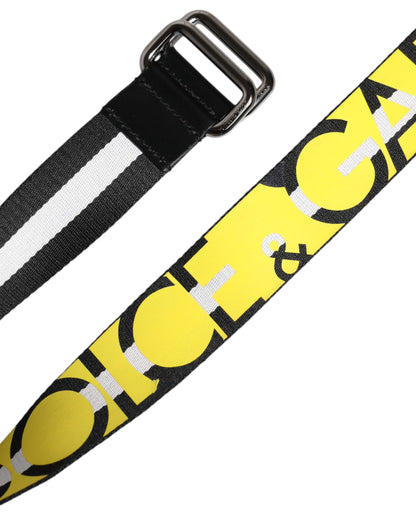 Cinturón Dolce & Gabbana negro y amarillo con logo a rayas y hebilla metálica