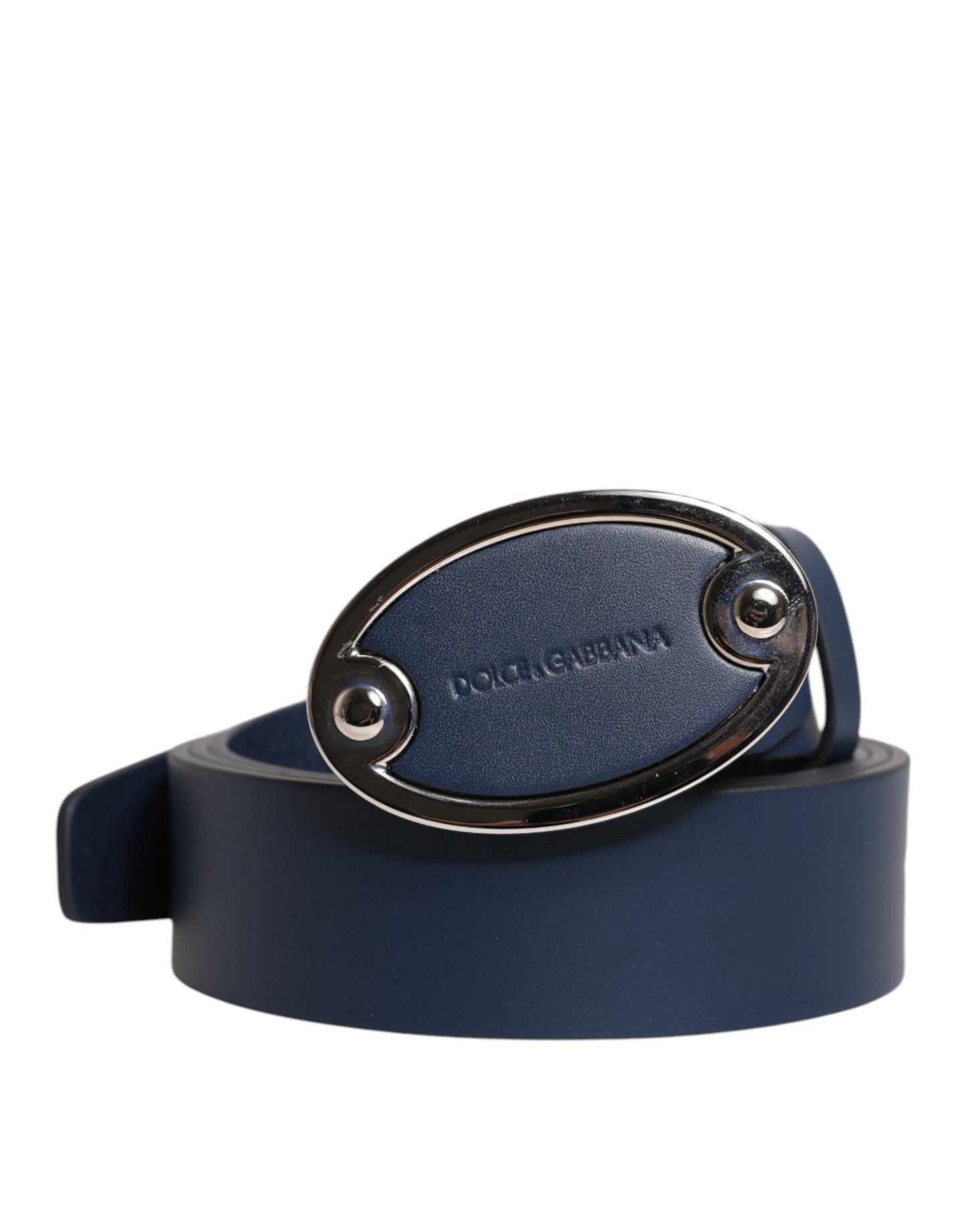 Cinturón Dolce & Gabbana de Cuero Azul con Hebilla de Metal Clásico con Logotipo