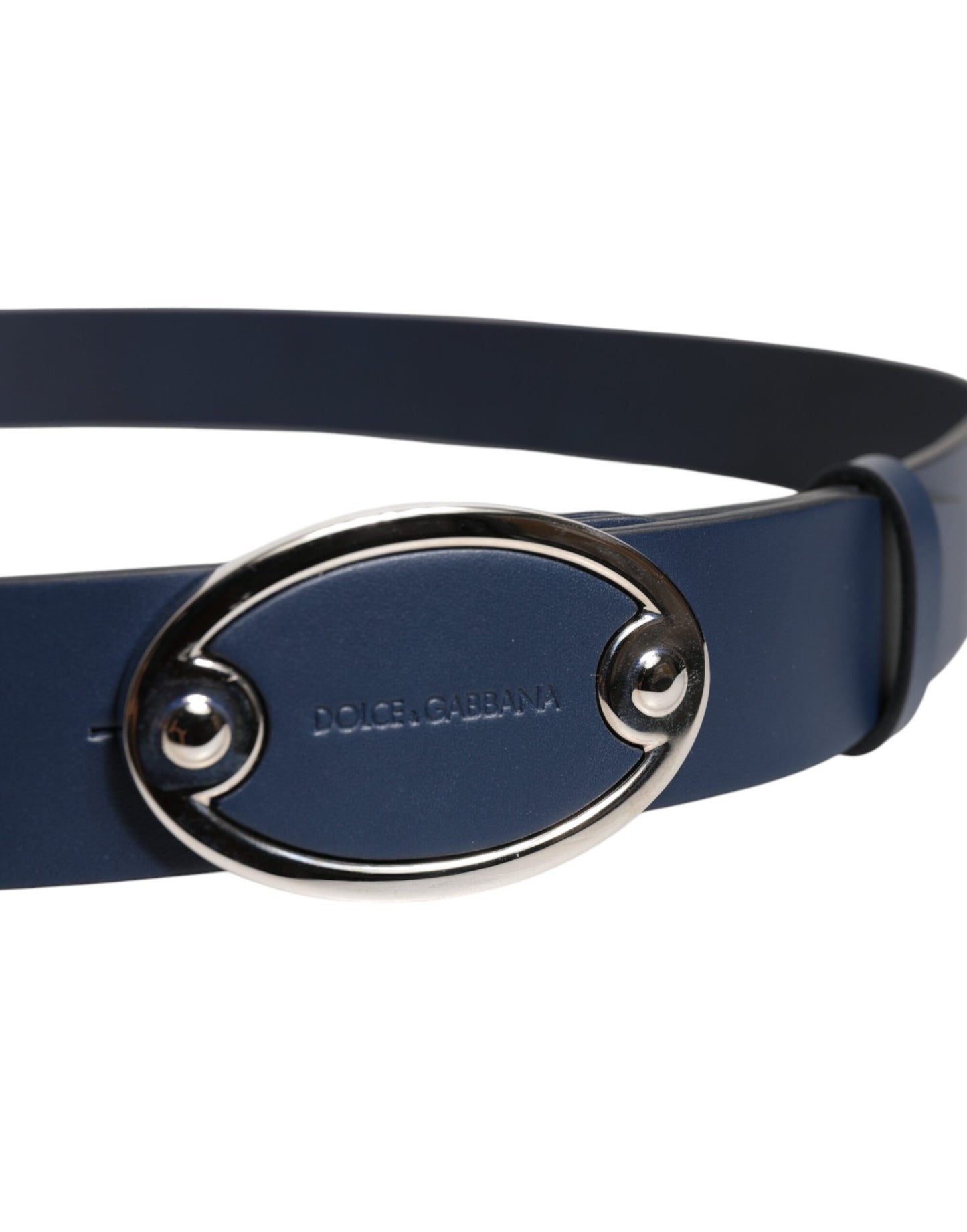 Cinturón Dolce & Gabbana de Cuero Azul con Hebilla de Metal Clásico con Logotipo