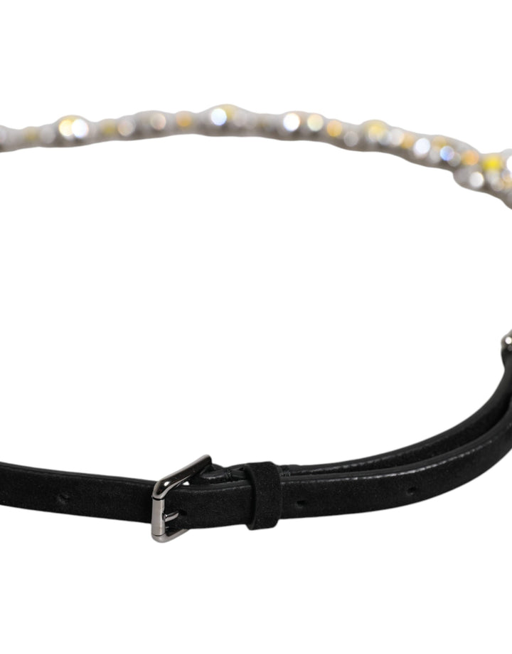 Ceinture de taille Dolce & Gabbana en cuir noir avec cristaux marguerites