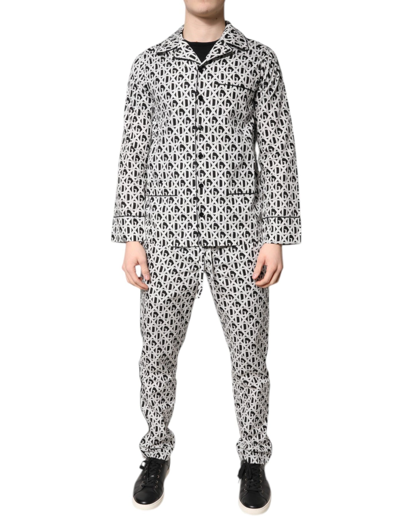 Conjunto de pijama de algodón Dolce & Gabbana con estampado DG en blanco y negro