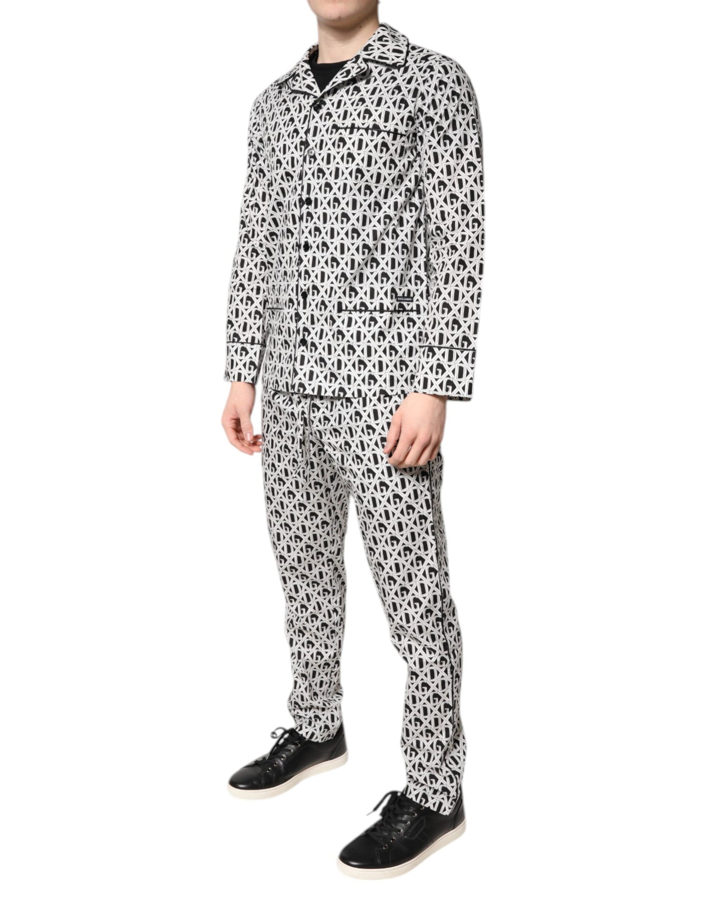 Conjunto de pijama de algodón Dolce & Gabbana con estampado DG en blanco y negro