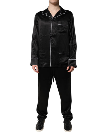 Dolce & Gabbana Black Silk Shirt Pants Pajama Set Sleepwear