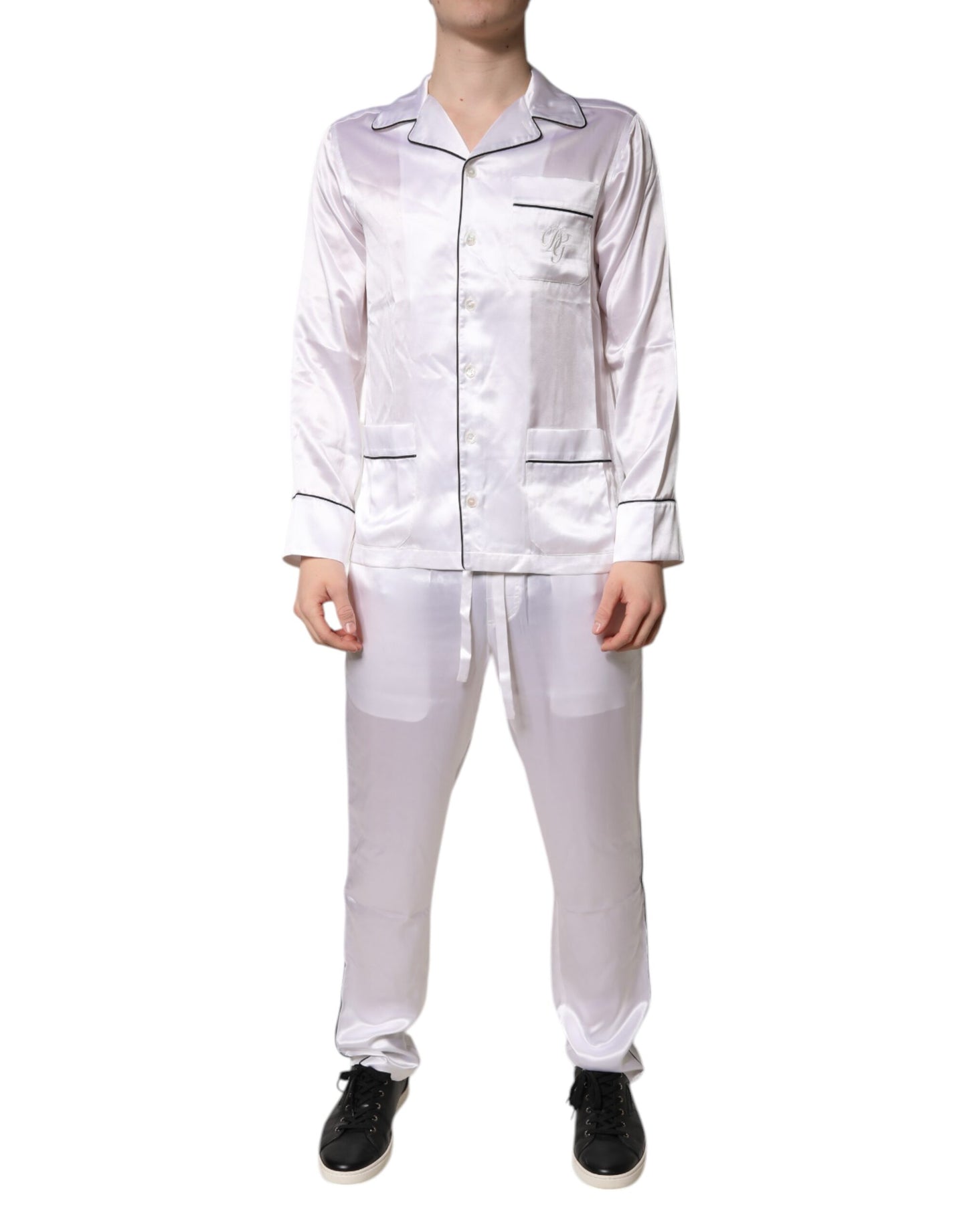 Ensemble de pyjama pour homme en satin de soie blanc Dolce & Gabbana