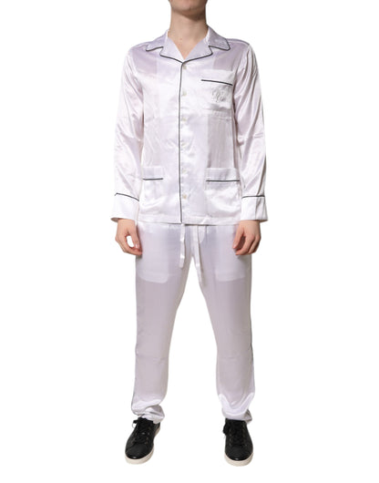 Ensemble de pyjama pour homme en satin de soie blanc Dolce & Gabbana