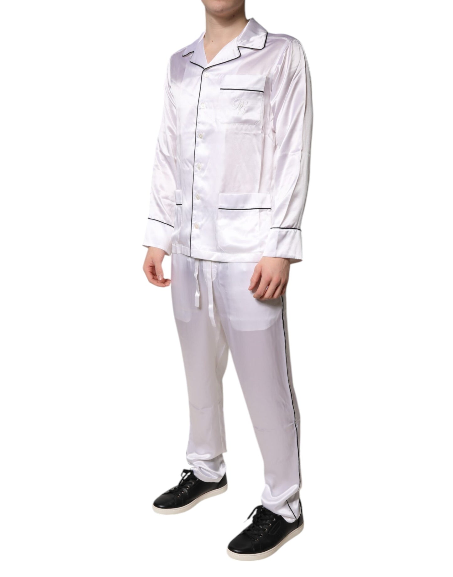 Ensemble de pyjama pour homme en satin de soie blanc Dolce & Gabbana