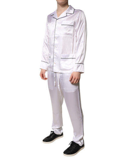 Ensemble de pyjama pour homme en satin de soie blanc Dolce & Gabbana