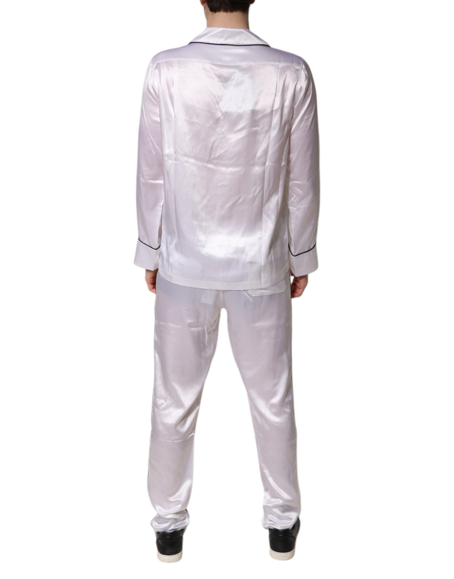 Ensemble de pyjama pour homme en satin de soie blanc Dolce & Gabbana