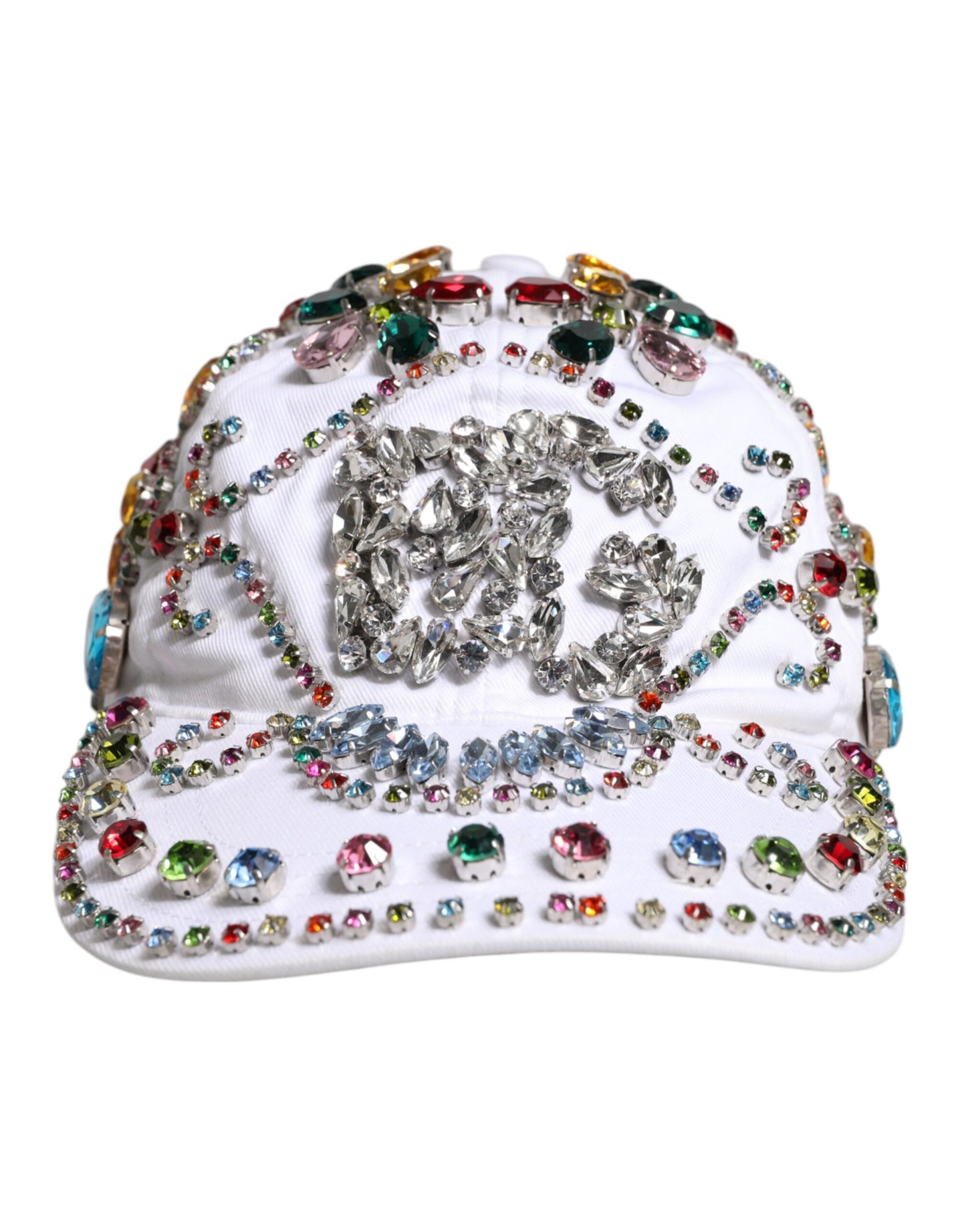 Gorra de béisbol Dolce & Gabbana blanca con adornos de cristal multicolor