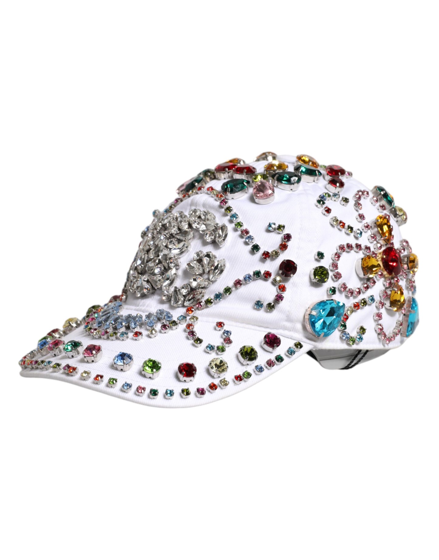 Gorra de béisbol Dolce & Gabbana blanca con adornos de cristal multicolor