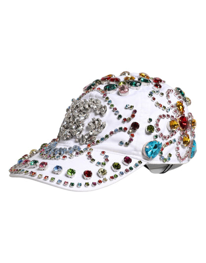 Gorra de béisbol Dolce & Gabbana blanca con adornos de cristal multicolor