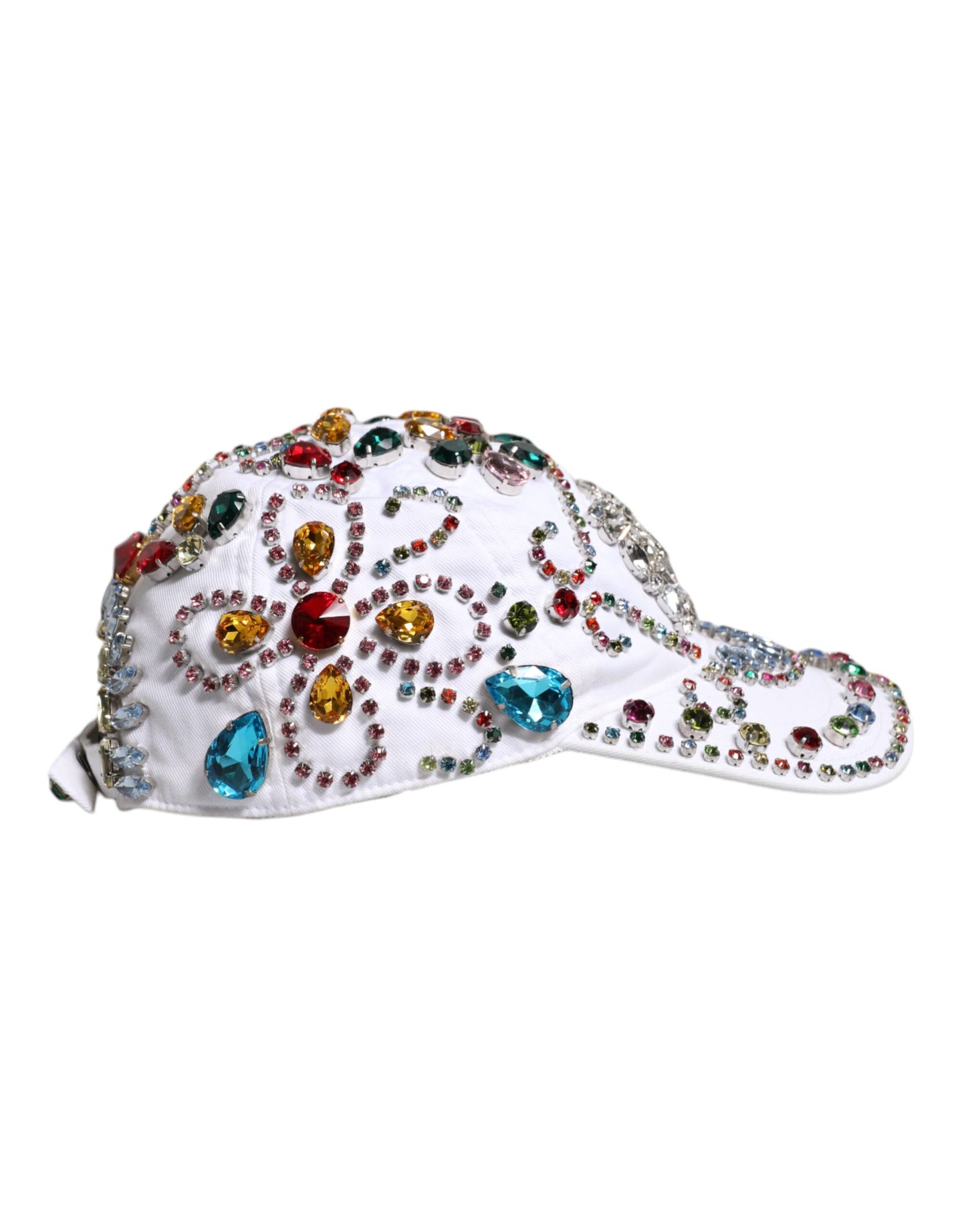 Gorra de béisbol Dolce & Gabbana blanca con adornos de cristal multicolor