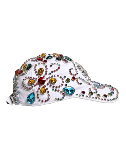 Gorra de béisbol Dolce & Gabbana blanca con adornos de cristal multicolor