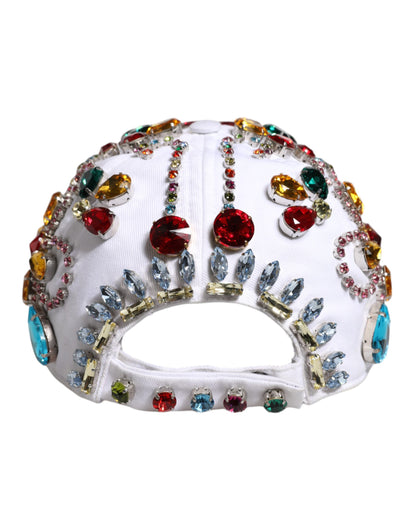 Gorra de béisbol Dolce & Gabbana blanca con adornos de cristal multicolor
