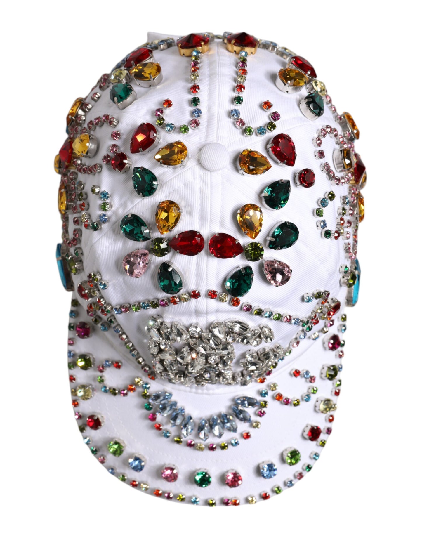 Gorra de béisbol Dolce & Gabbana blanca con adornos de cristal multicolor