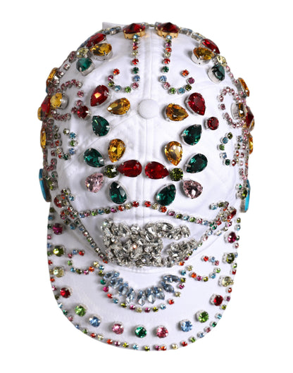Gorra de béisbol Dolce & Gabbana blanca con adornos de cristal multicolor