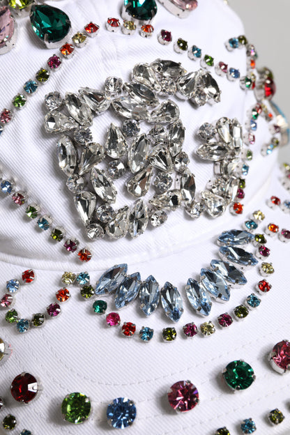 Gorra de béisbol Dolce & Gabbana blanca con adornos de cristal multicolor
