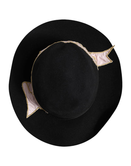 Dolce & Gabbana Black Logo Embroidered Women Wide Brim Hat