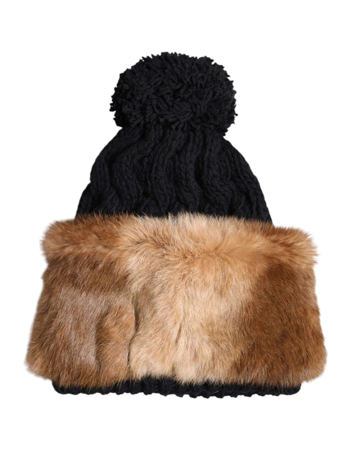Bonnet d'hiver Dolce & Gabbana en véritable fourrure de lapin teintée noire et marron
