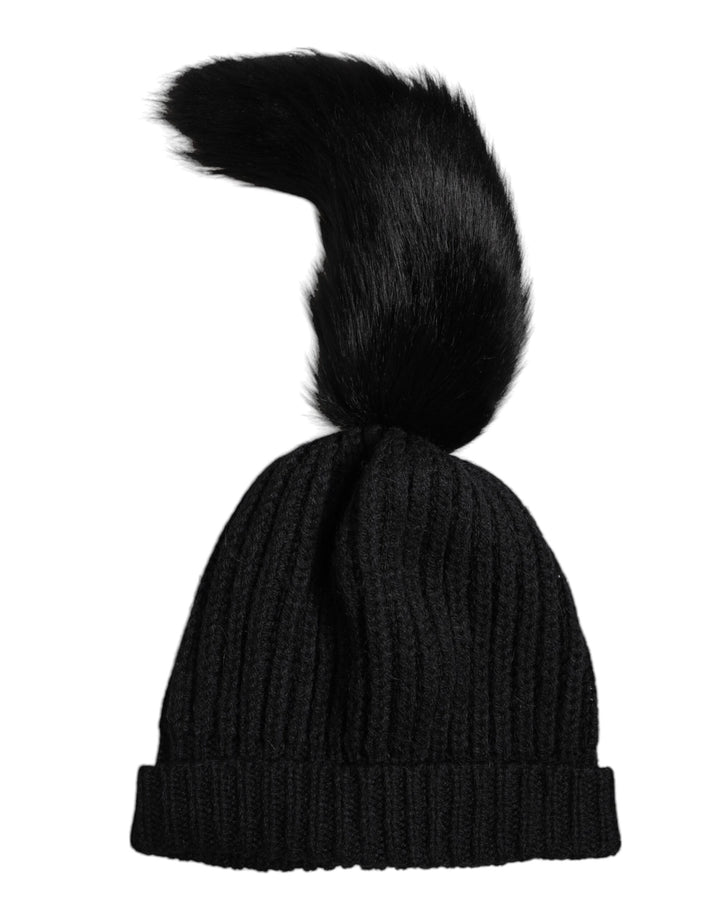 Bonnet d'hiver en maille acrylique noire à fourrure Dolce & Gabbana