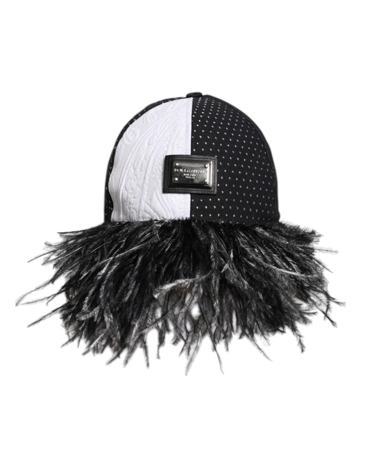 Casquette Dolce & Gabbana en tissu blanc et plumes à pois noirs