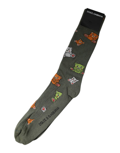 Calcetines a media pantorrilla con estampado DG Bear en nailon verde de Dolce & Gabbana
