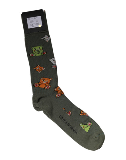 Calcetines a media pantorrilla con estampado DG Bear en nailon verde de Dolce & Gabbana