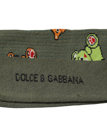 Calcetines a media pantorrilla con estampado DG Bear en nailon verde de Dolce & Gabbana