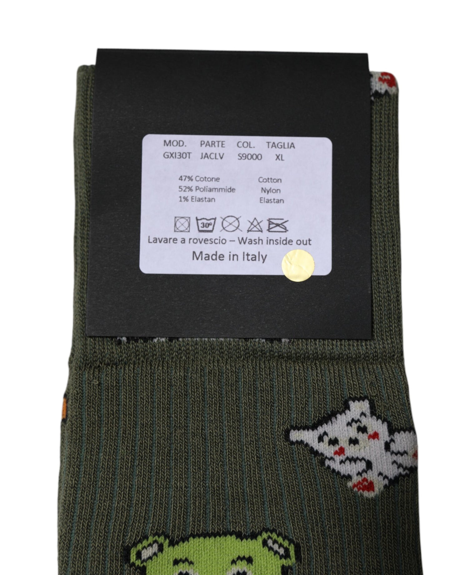 Calcetines a media pantorrilla con estampado DG Bear en nailon verde de Dolce & Gabbana
