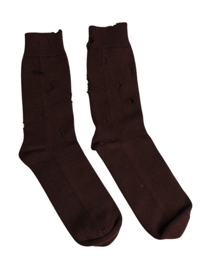 Calcetines a media pantorrilla Dolce & Gabbana de algodón elástico marrón liso