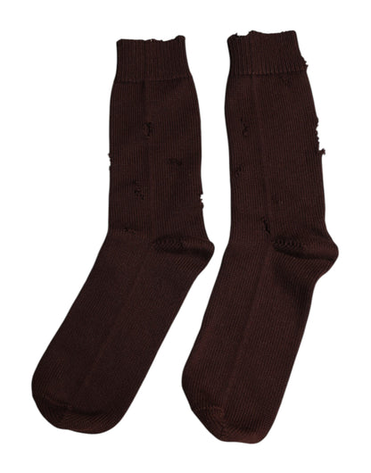 Calcetines a media pantorrilla Dolce & Gabbana de algodón elástico marrón liso