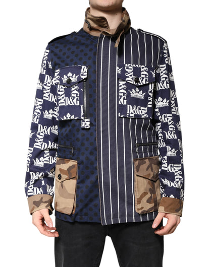 Chaqueta abrigo de algodón multicolor con patchwork de logotipos de Dolce & Gabbana