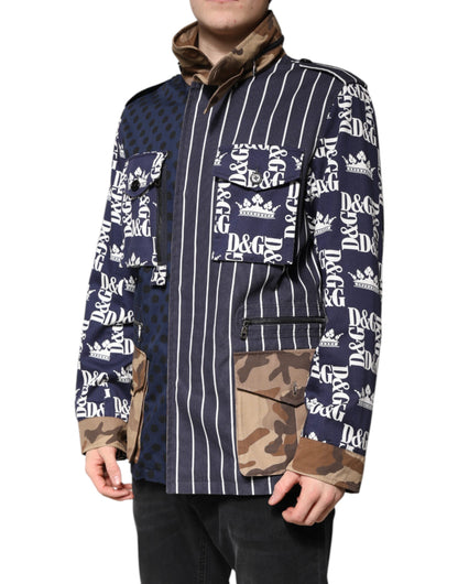 Chaqueta abrigo de algodón multicolor con patchwork de logotipos de Dolce & Gabbana