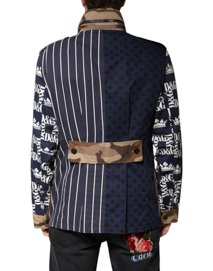 Chaqueta abrigo de algodón multicolor con patchwork de logotipos de Dolce & Gabbana